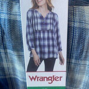 Wrangler Womens Bracelet Cuffs 3/4 Sleeve Plaid Blouse NWT